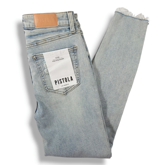 NWT Pistola Aline Distressed Skinny Crop Eco Denim Jeans Sz. 26x25 Lenox Blue - Picture 2 of 10